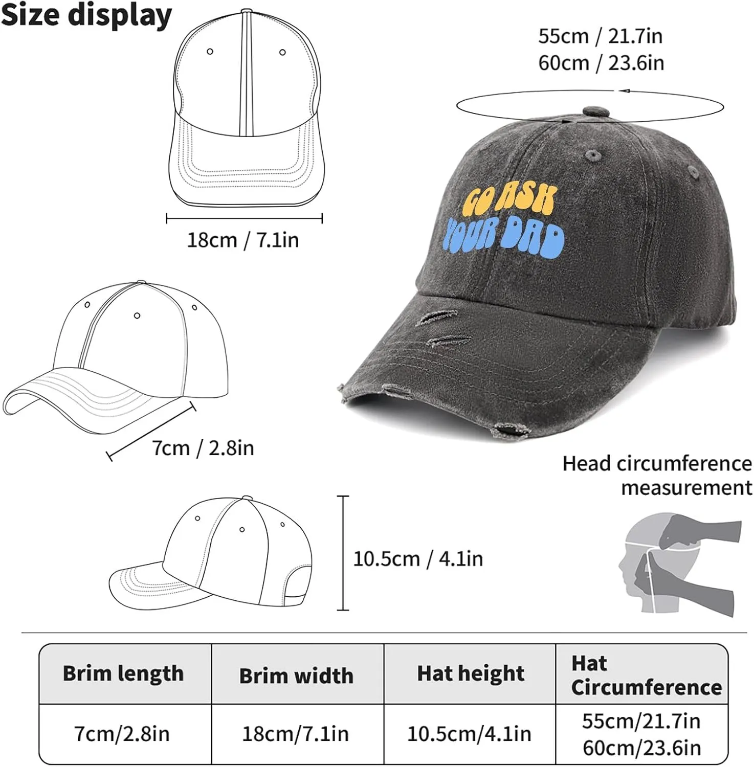 Go Ask Your Dad Hats for Men Washed Distressed Baseball Caps Vintage Washed Ball Cap Light Weight