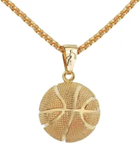 Gold Basketball Necklace for Men Women, 3D Basketball Pendant Necklace, Stainless Steel Necklace Chain, Hip Hop Sports Necklace, Basketball Jewelry Gift for Basketball Players Fans