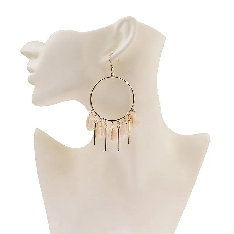 Gold Chandelier Hoop Earrings with Puka Seashells