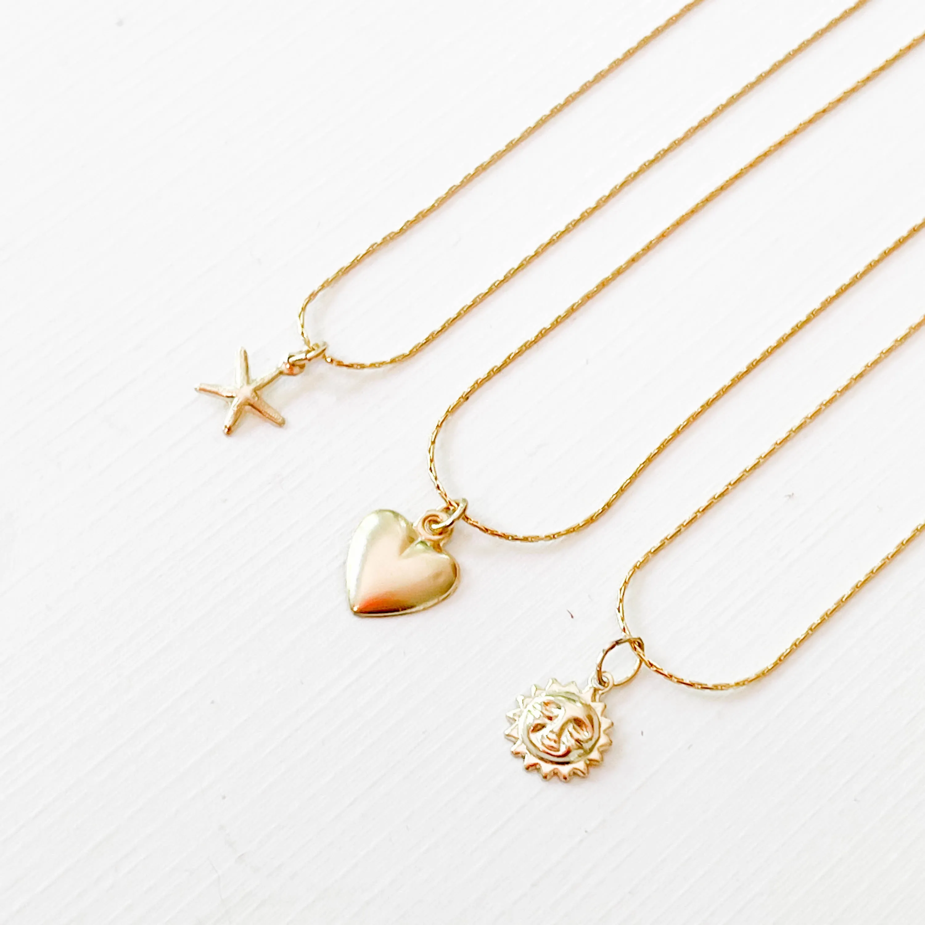 Gold Filled Charm Necklace with a Heart, Starfish or Sun  - WS