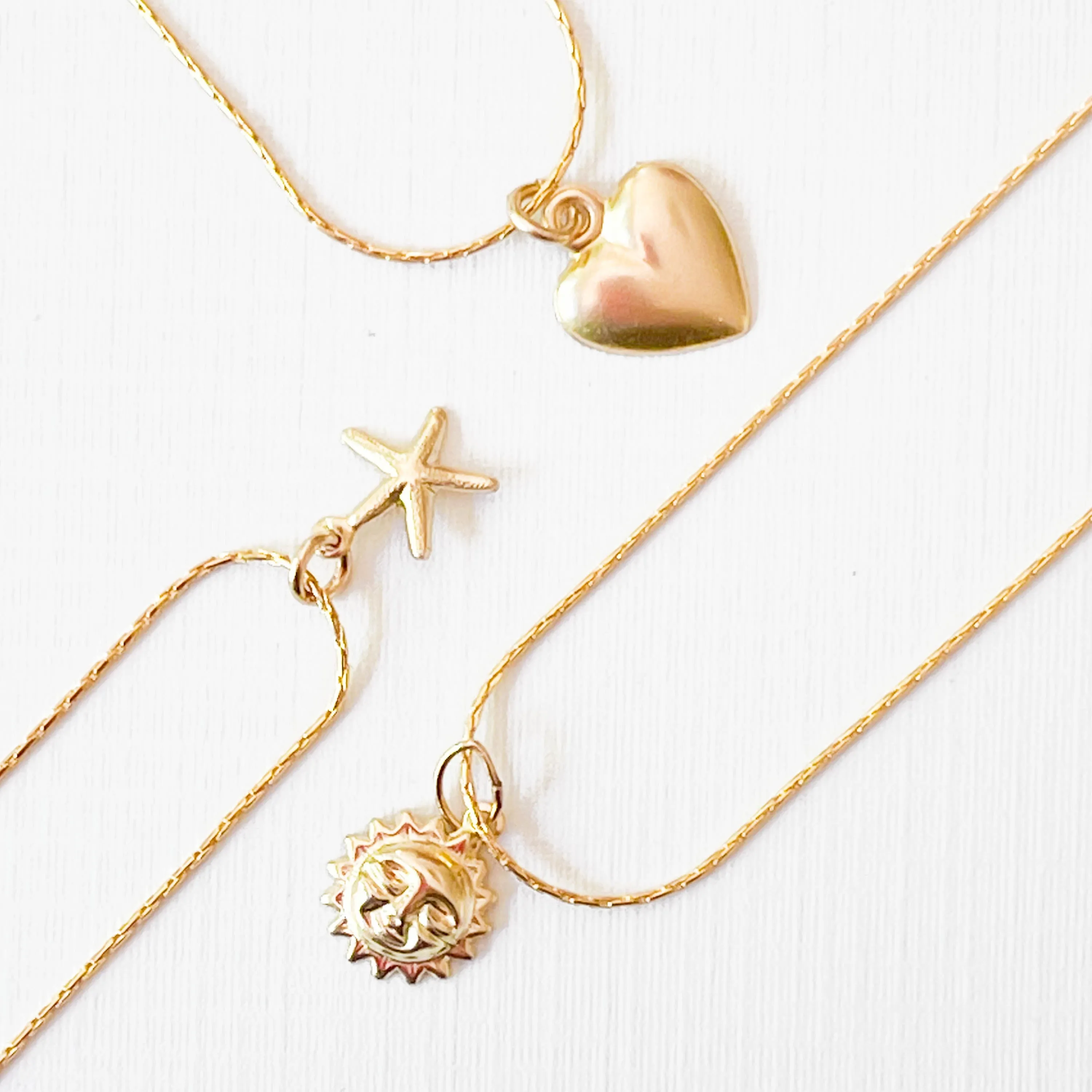 Gold Filled Charm Necklace with a Heart, Starfish or Sun  - WS