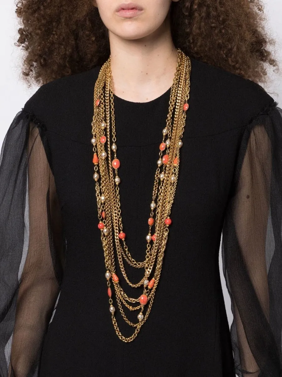 Gripoix Coral Beads Multi-chain Necklace