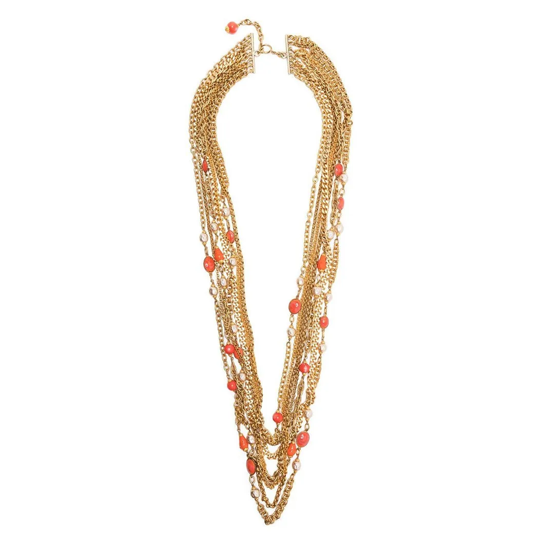 Gripoix Coral Beads Multi-chain Necklace