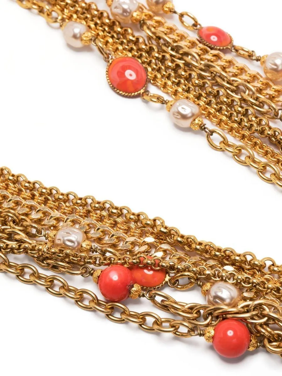 Gripoix Coral Beads Multi-chain Necklace
