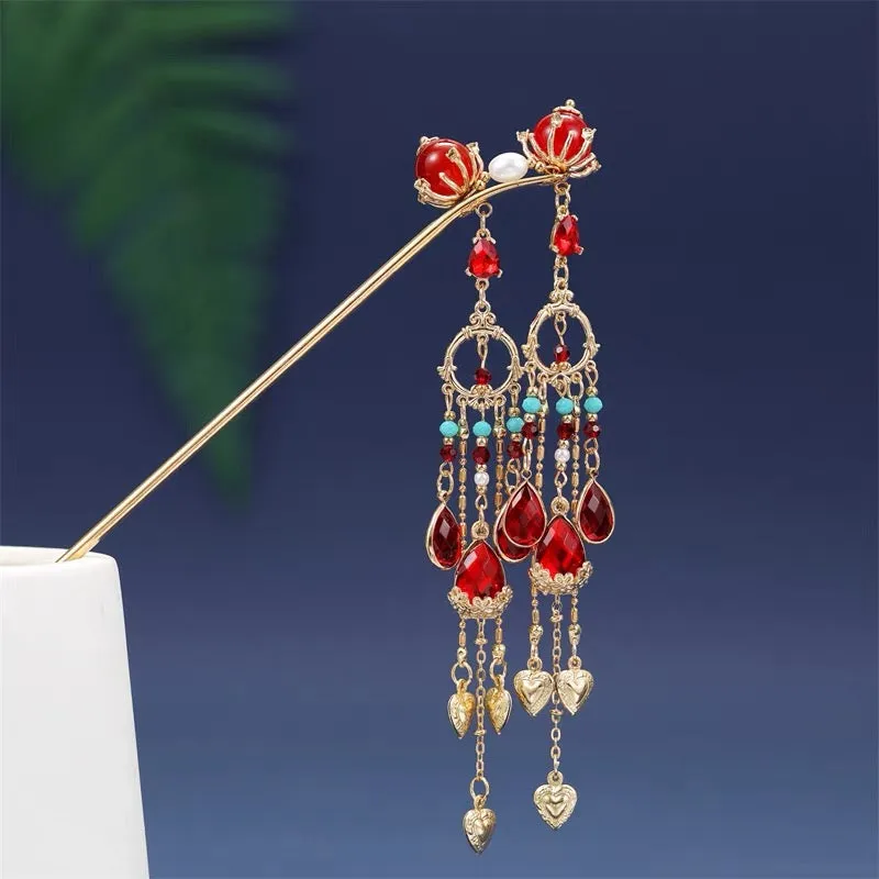 Hair Stick: Ruby Tassels