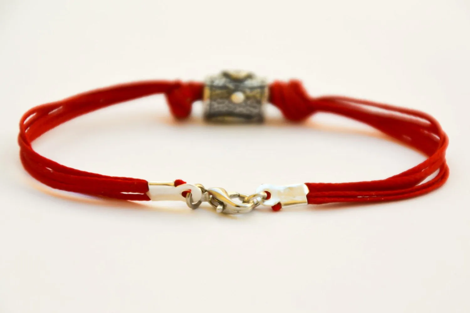 Hamsa bracelet for men, red string, Jewish gift for Israel, Hand and fish on silver bead