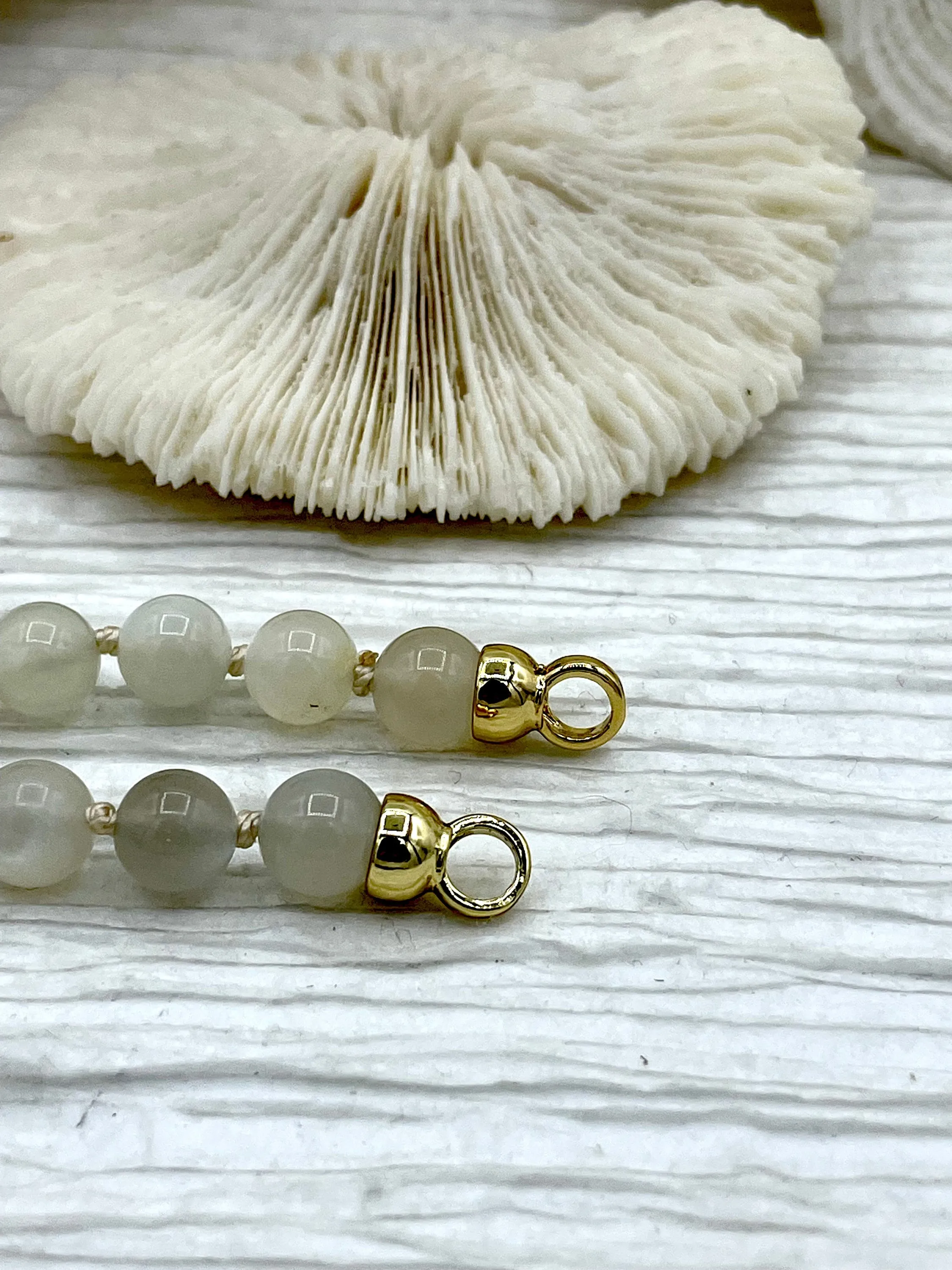 Hand Knotted Moon Stone Necklace, 16.5",Brass End Caps,Gold or Matte Gold Caps,8mm round Moon Stone Necklace, Semi Precious Bead Fast Ship