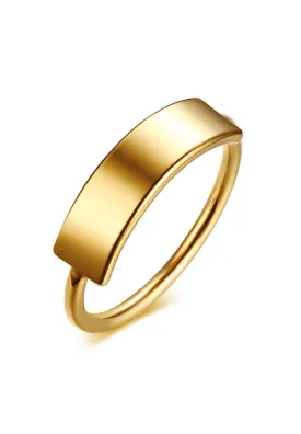 Hestia Minimalist Engravable Plate Slim Band Ring in Gold