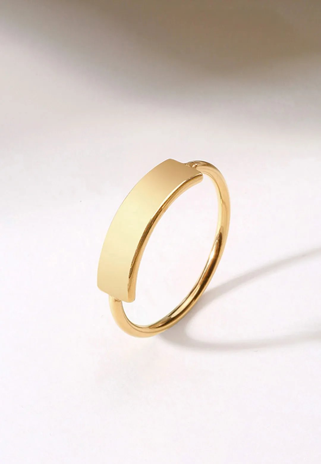 Hestia Minimalist Engravable Plate Slim Band Ring in Gold