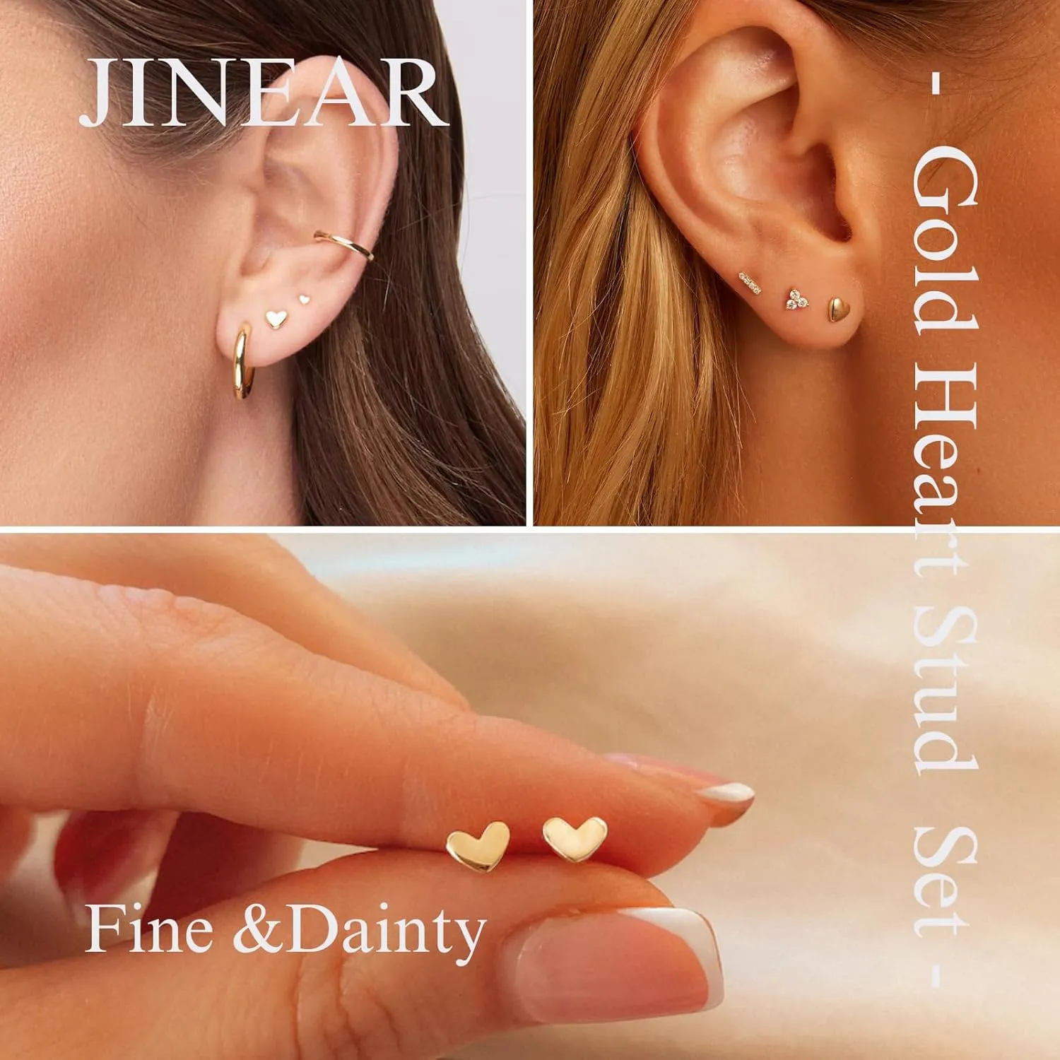 JINERA 5 Pairs Stud Earrings for Women 14K Plated Gold/Silver Pearl Ball Small Stud Earrings Set Cartilage Piercing Hypoallergenic Lightweight Flatback Earrings Jewelry Gifts for Women