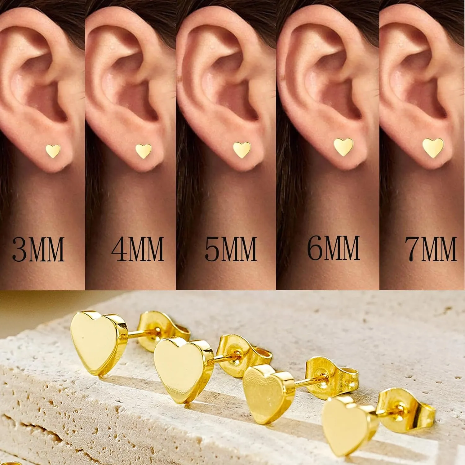 JINERA 5 Pairs Stud Earrings for Women 14K Plated Gold/Silver Pearl Ball Small Stud Earrings Set Cartilage Piercing Hypoallergenic Lightweight Flatback Earrings Jewelry Gifts for Women