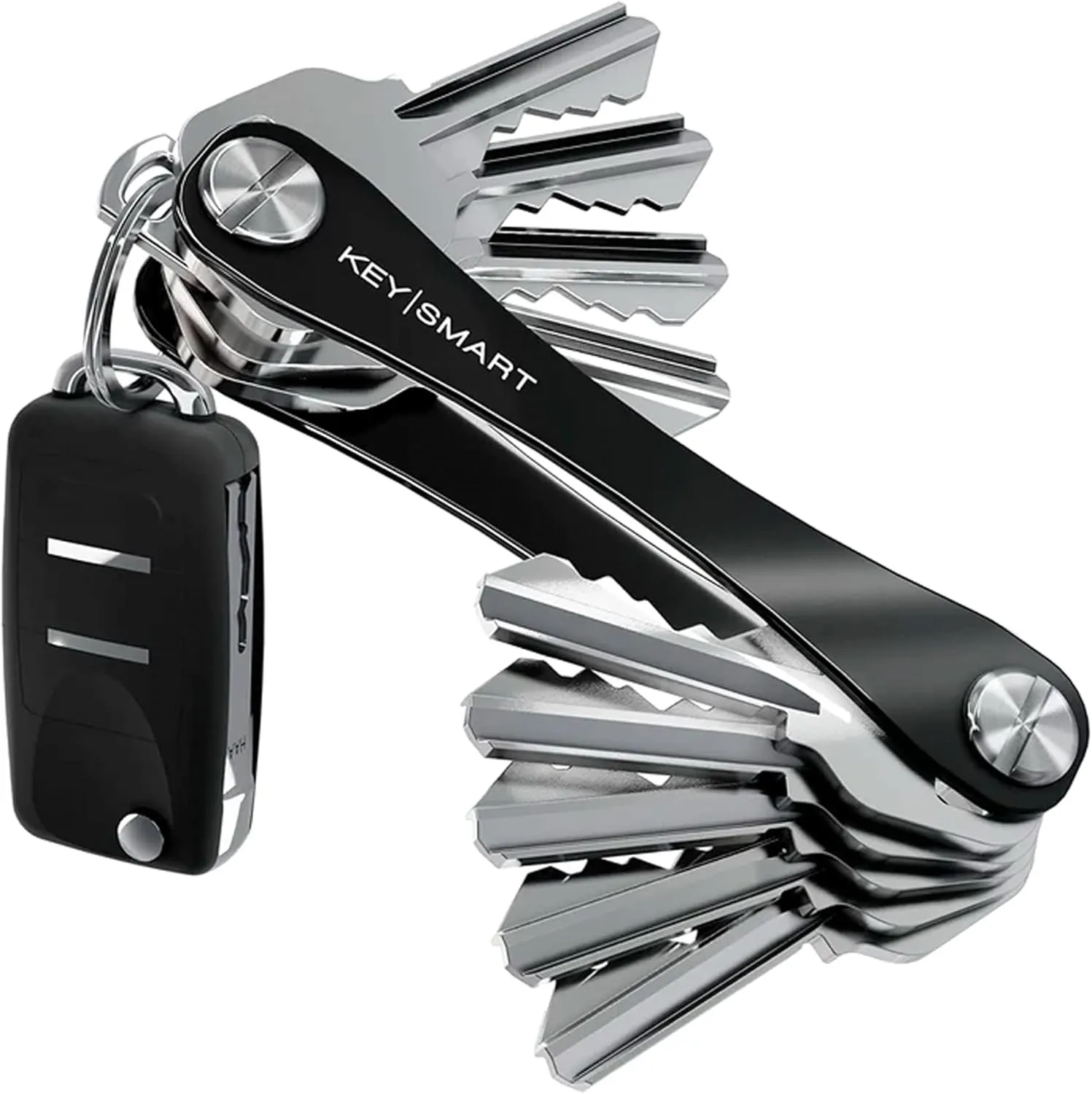 KeySmart Key Holder for Keychain Key Ring - Compact Key Organizer Key Chain Key Case, Minimalist Pocket-Sized EDC Keychain, Loop Piece for Car Fobs, Expandable (up to 8 Keys, Black)