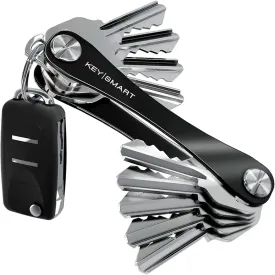 KeySmart Key Holder for Keychain Key Ring - Compact Key Organizer Key Chain Key Case, Minimalist Pocket-Sized EDC Keychain, Loop Piece for Car Fobs, Expandable (up to 8 Keys, Black)