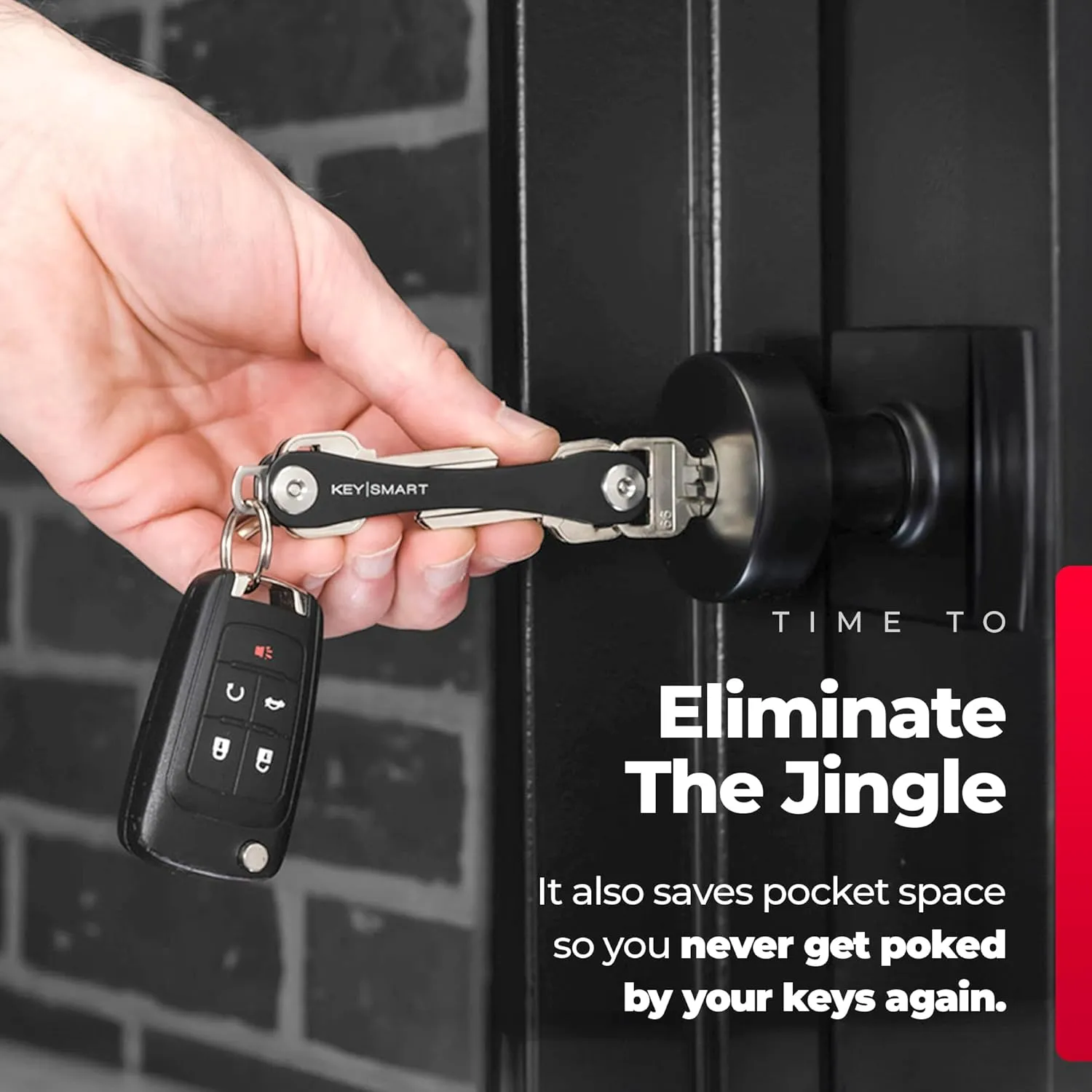 KeySmart Key Holder for Keychain Key Ring - Compact Key Organizer Key Chain Key Case, Minimalist Pocket-Sized EDC Keychain, Loop Piece for Car Fobs, Expandable (up to 8 Keys, Black)
