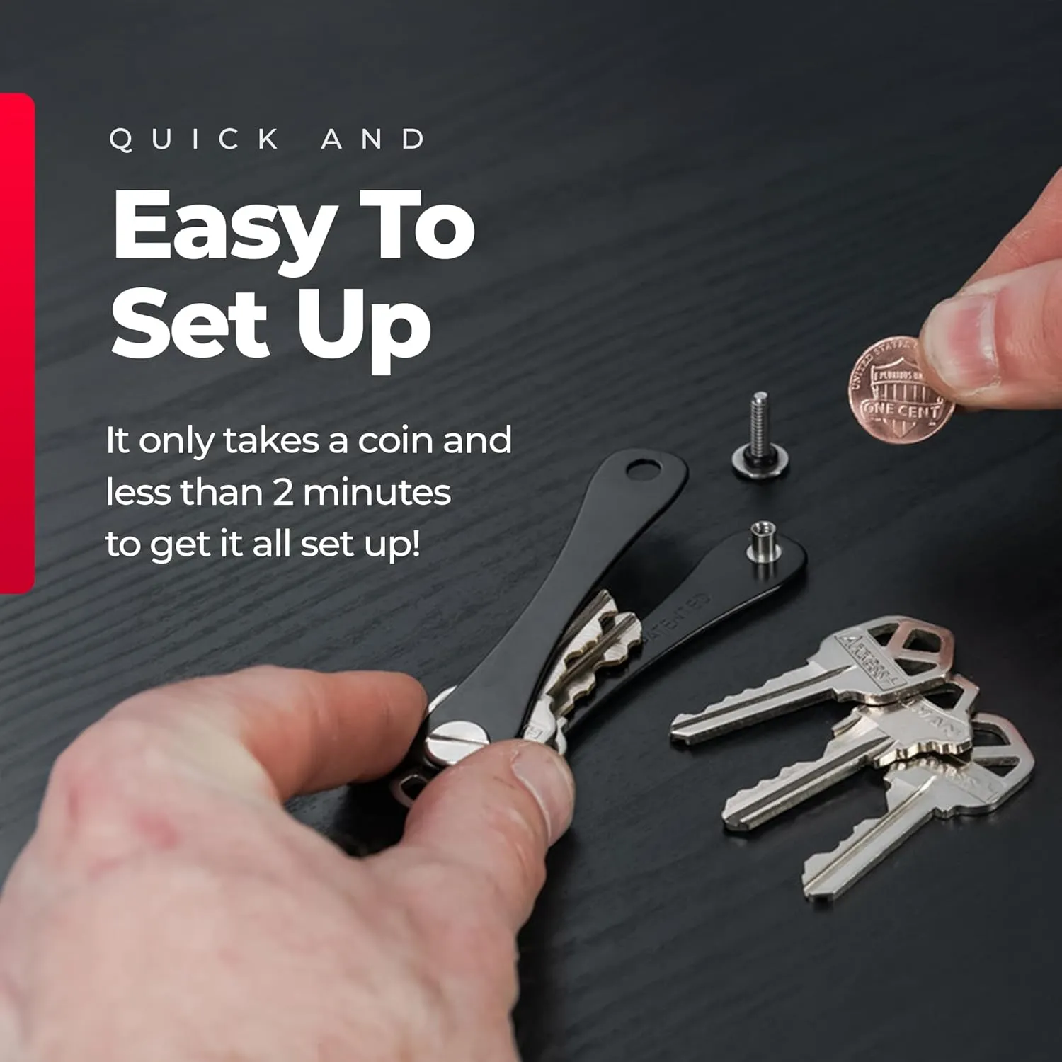 KeySmart Key Holder for Keychain Key Ring - Compact Key Organizer Key Chain Key Case, Minimalist Pocket-Sized EDC Keychain, Loop Piece for Car Fobs, Expandable (up to 8 Keys, Black)