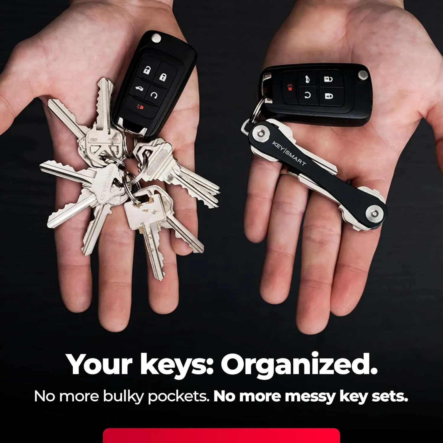 KeySmart Key Holder for Keychain Key Ring - Compact Key Organizer Key Chain Key Case, Minimalist Pocket-Sized EDC Keychain, Loop Piece for Car Fobs, Expandable (up to 8 Keys, Black)