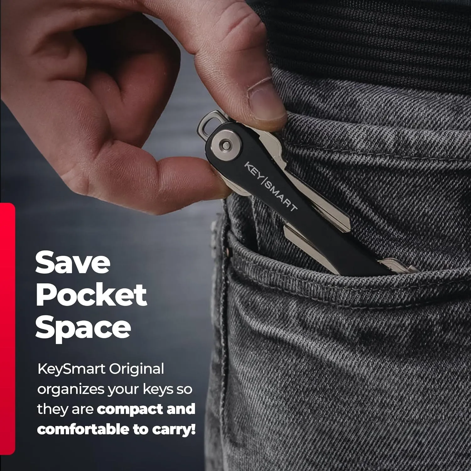 KeySmart Key Holder for Keychain Key Ring - Compact Key Organizer Key Chain Key Case, Minimalist Pocket-Sized EDC Keychain, Loop Piece for Car Fobs, Expandable (up to 8 Keys, Black)
