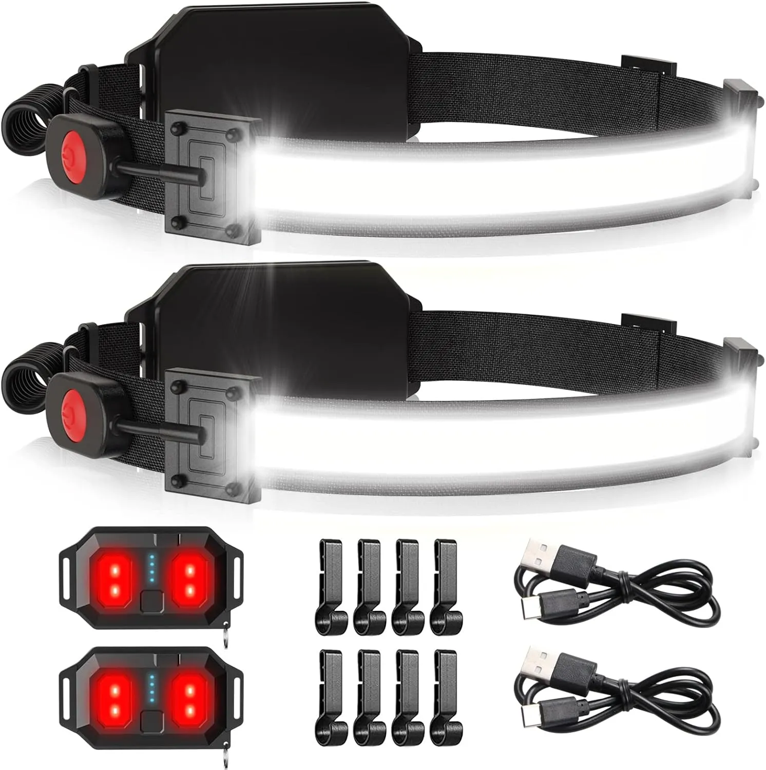 LED Headlamp USB Rechargeable 1000Lumen 230 Wide-Beam LED Headlight with Red Taillight, Super Bright Headband Light, Waterproof Headlamps for Camping,Hiking, Hard Hat Headlamp Pack of 2
