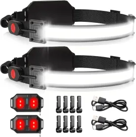 LED Headlamp USB Rechargeable 1000Lumen 230 Wide-Beam LED Headlight with Red Taillight, Super Bright Headband Light, Waterproof Headlamps for Camping,Hiking, Hard Hat Headlamp Pack of 2
