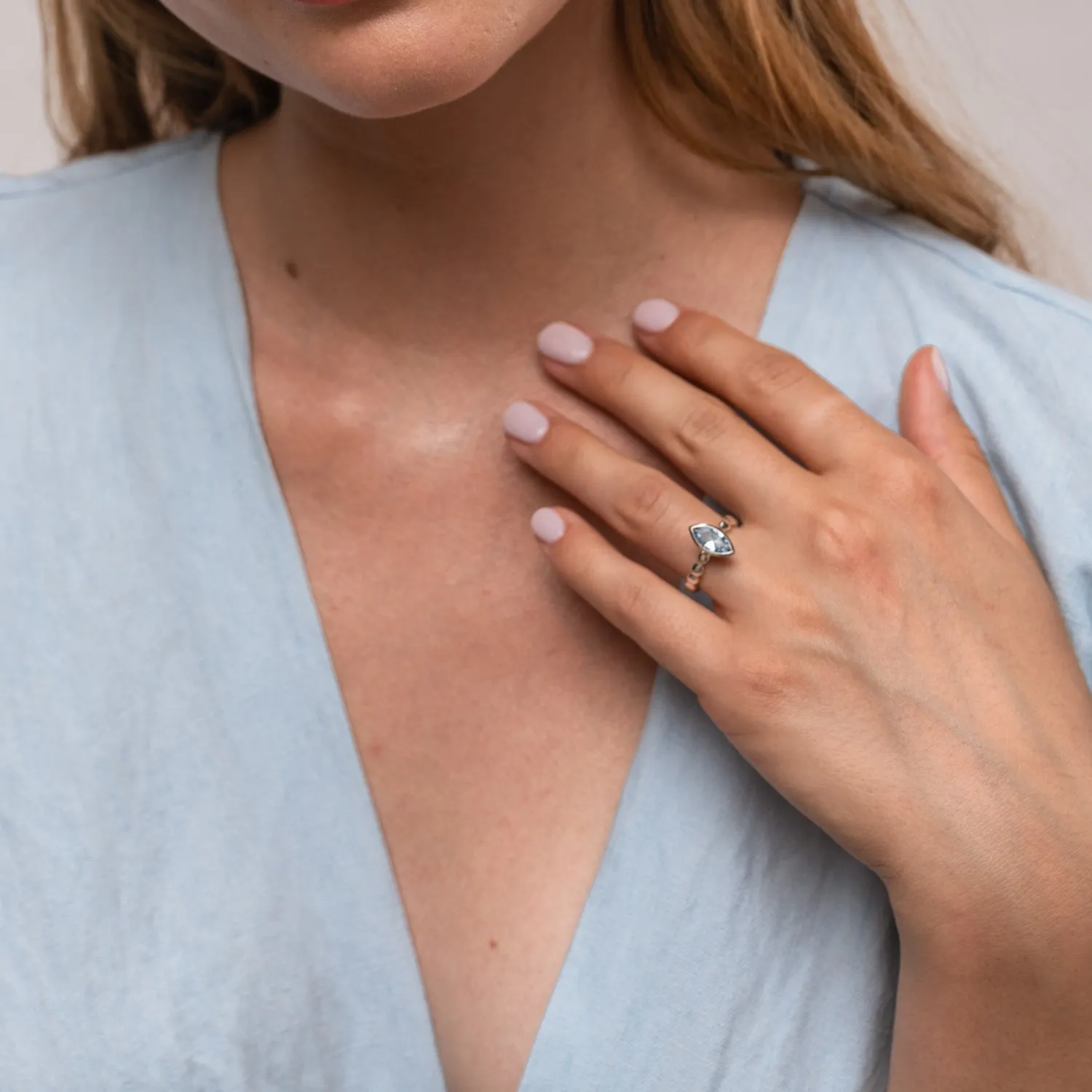 Marquise White Topaz Dewdrop Twinkle Ring