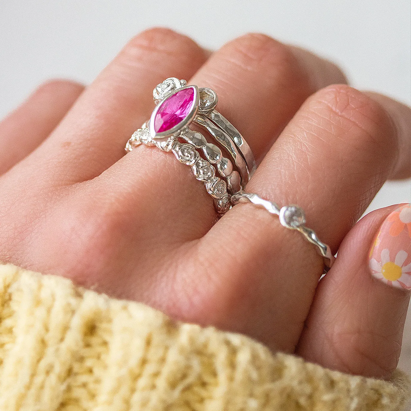 Marquise White Topaz Dewdrop Twinkle Ring