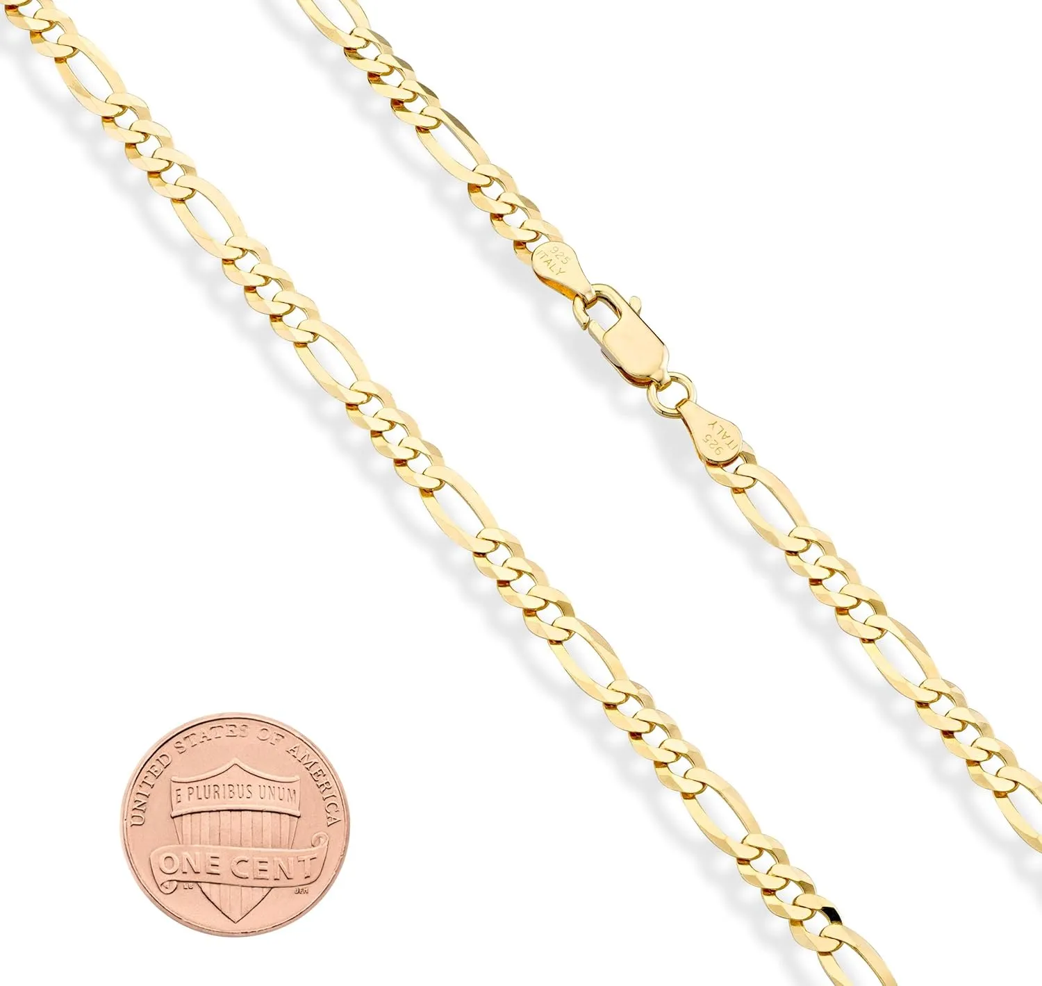 Miabella Solid 18K Gold Over Sterling Silver Italian 5mm Diamond-Cut Figaro Chain Bracelet for Women Men, 925 Made in Italy