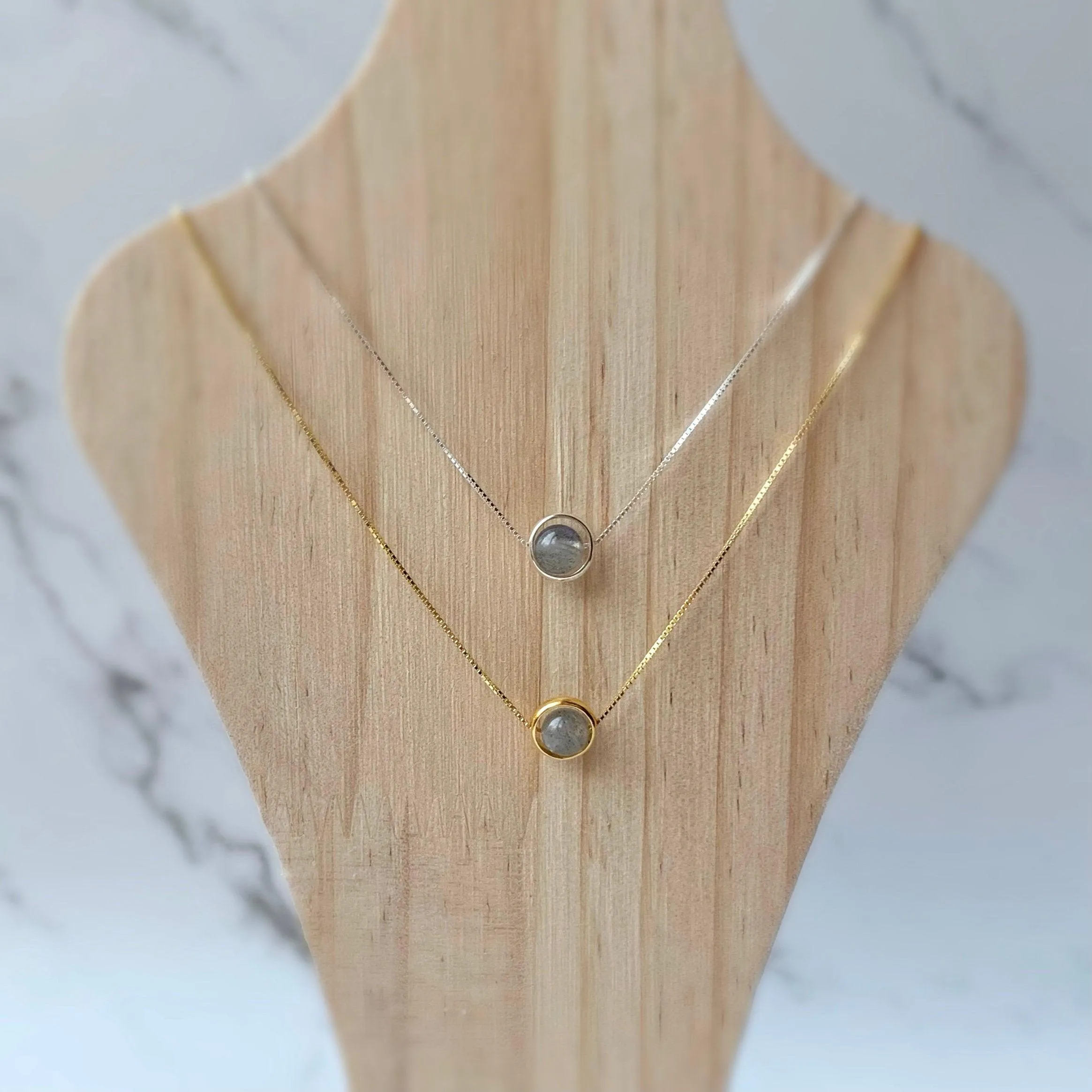 Minimalist Sterling Silver Gemstone Necklace