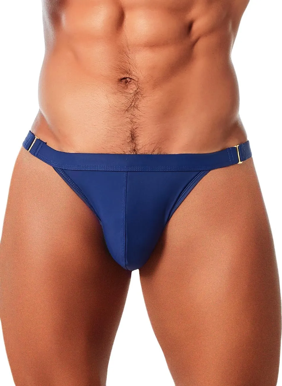 MIZOK Men's Sexy Solid Swim Bikini Swimsuit Quick Dry Metal Buckle Ring Swimwear