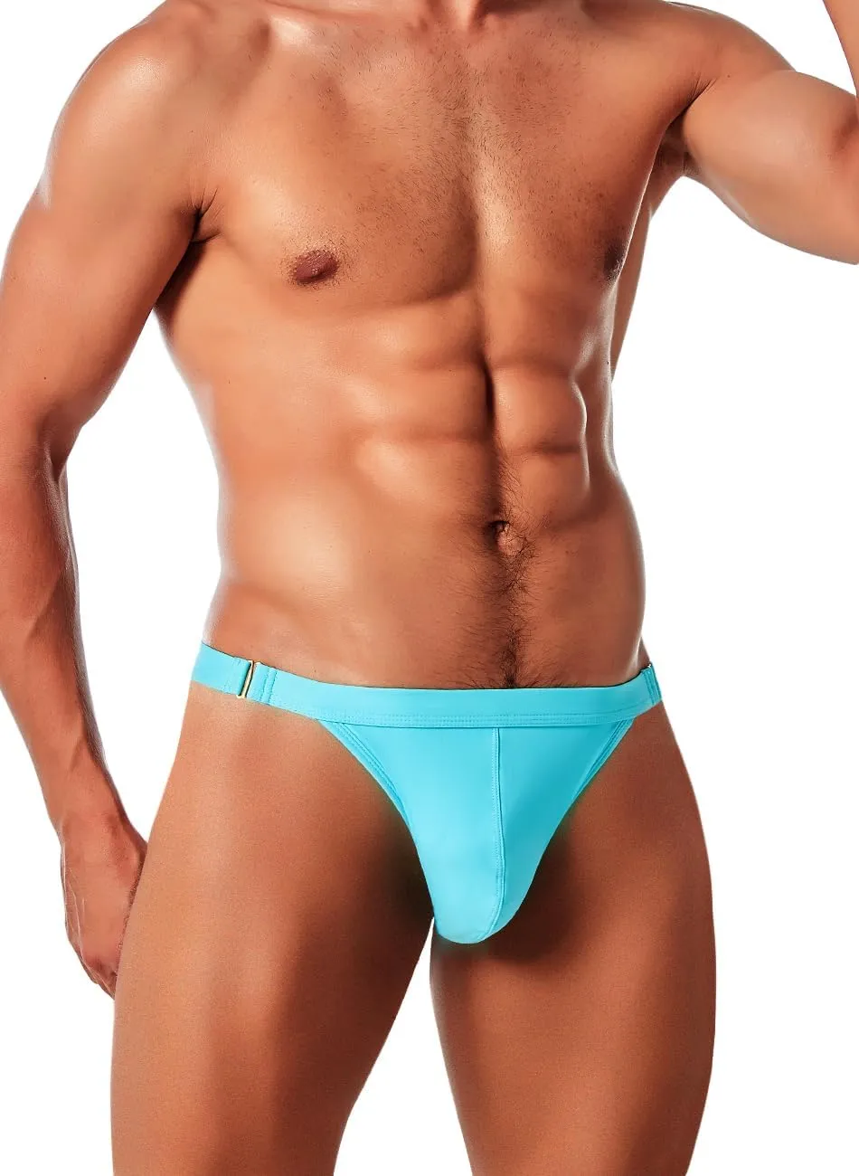 MIZOK Men's Sexy Solid Swim Bikini Swimsuit Quick Dry Metal Buckle Ring Swimwear