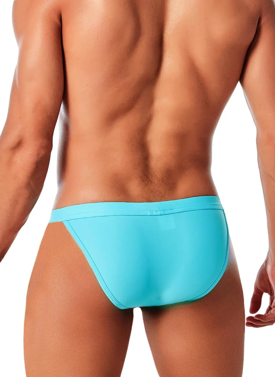 MIZOK Men's Sexy Solid Swim Bikini Swimsuit Quick Dry Metal Buckle Ring Swimwear