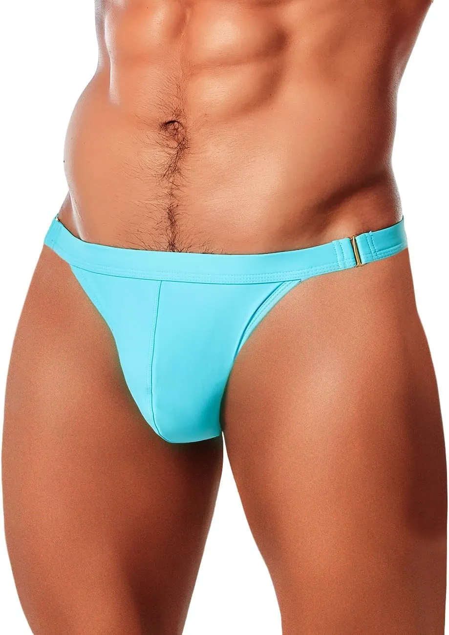 MIZOK Men's Sexy Solid Swim Bikini Swimsuit Quick Dry Metal Buckle Ring Swimwear