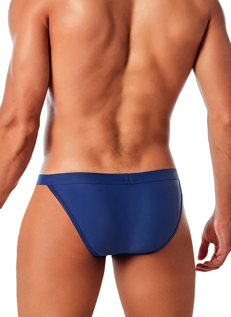 MIZOK Men's Sexy Solid Swim Bikini Swimsuit Quick Dry Metal Buckle Ring Swimwear