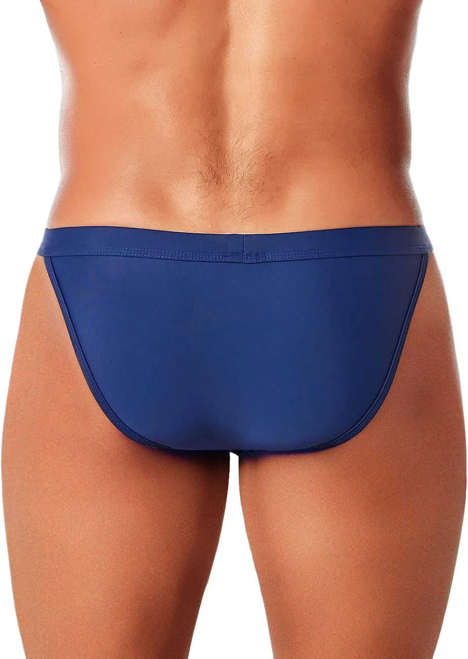 MIZOK Men's Sexy Solid Swim Bikini Swimsuit Quick Dry Metal Buckle Ring Swimwear