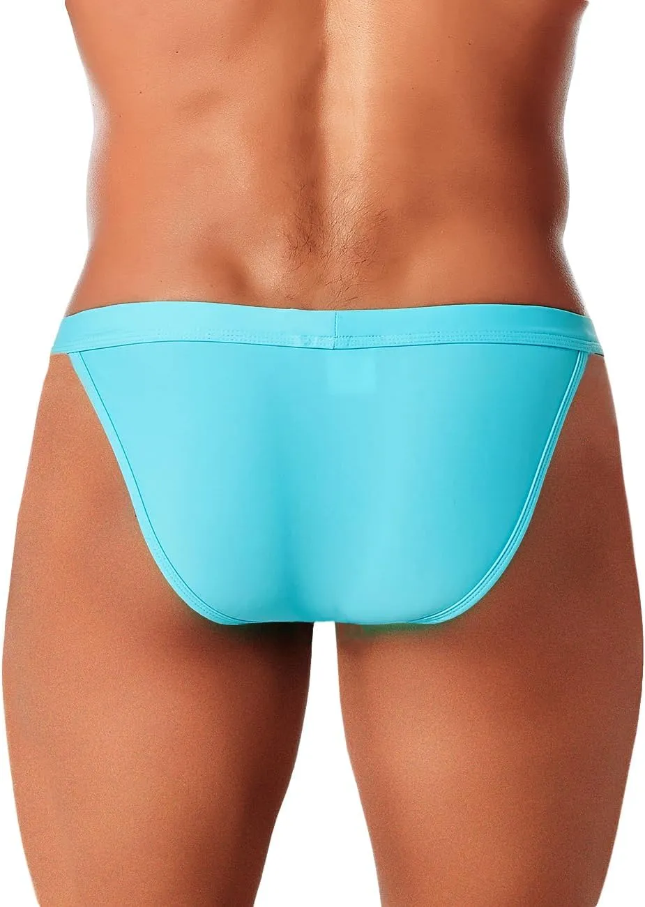 MIZOK Men's Sexy Solid Swim Bikini Swimsuit Quick Dry Metal Buckle Ring Swimwear