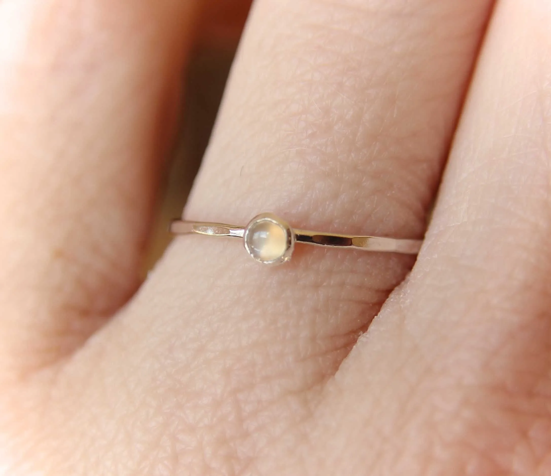 Moonstone Ring, Sterling Silver Moonstone Ring, Dainty Ring,Tiny Moonstone Ring, Thin Ring, June Birthstone, Peach Moonstone, Gift