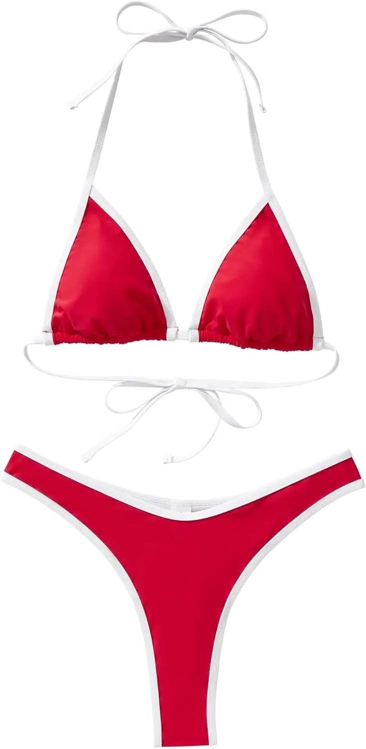 MOSHENGQI Women Sexy Brazilian Bikini 2 Piece Spaghetti Strap Top Thong Swimsuit Bathing Suit