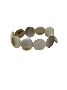 Natural Mother of Pearl Shell Large Flat Disks Beaded Stretch Bracelet