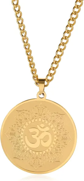 Om Necklace for Men Women Yoga Lotus Flower of Life Hinduism Ohm Mandala Pendant Stainless Steel Viking Spiritual Amulet Wicca Charm Jewelry Gift