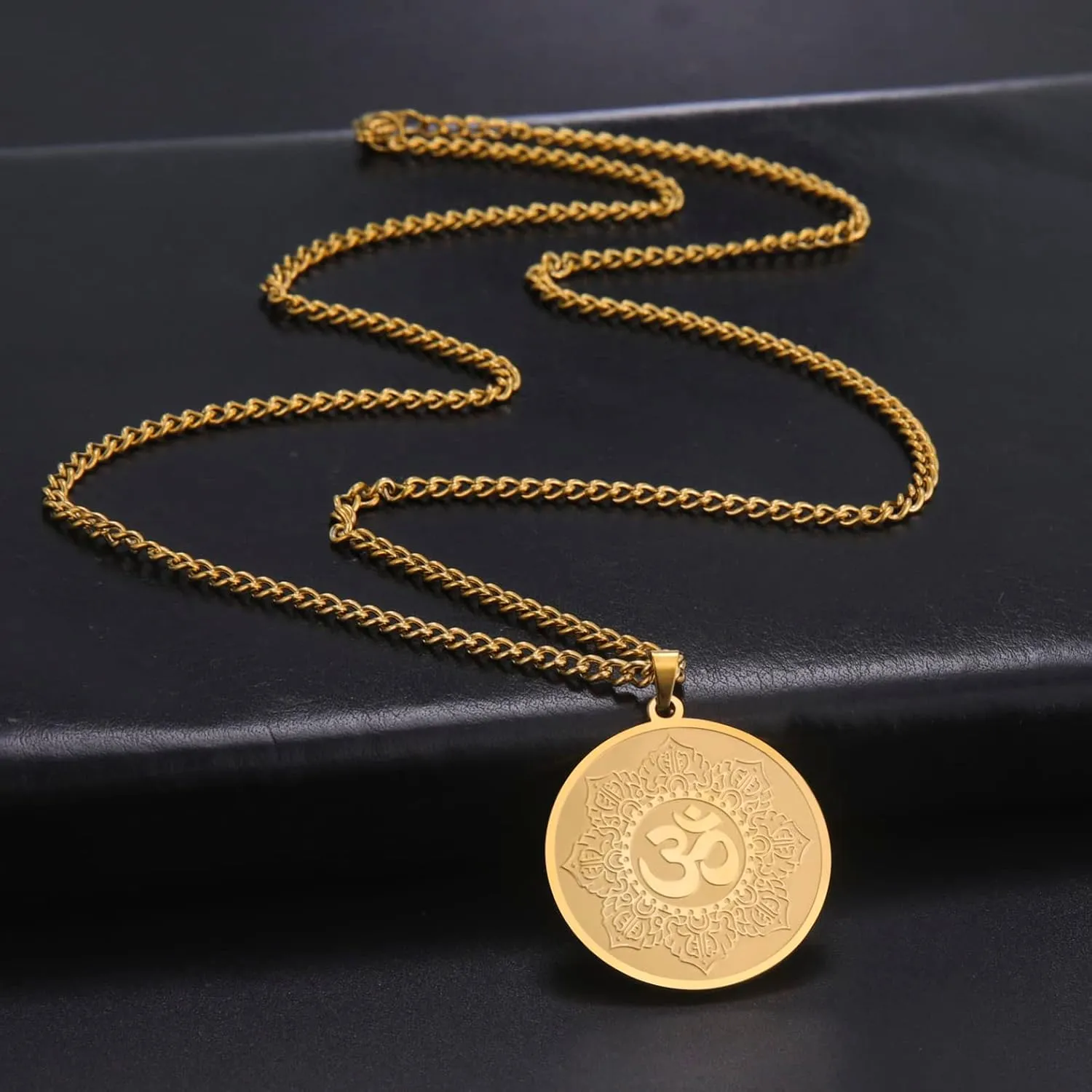 Om Necklace for Men Women Yoga Lotus Flower of Life Hinduism Ohm Mandala Pendant Stainless Steel Viking Spiritual Amulet Wicca Charm Jewelry Gift