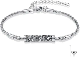 ONEFINITY Urn Bracelet For Ashes 925 Sterling Silver Bar Cremation Jewelry For Ashes Keepsake Pendant Locket Bracelet For Women Men
