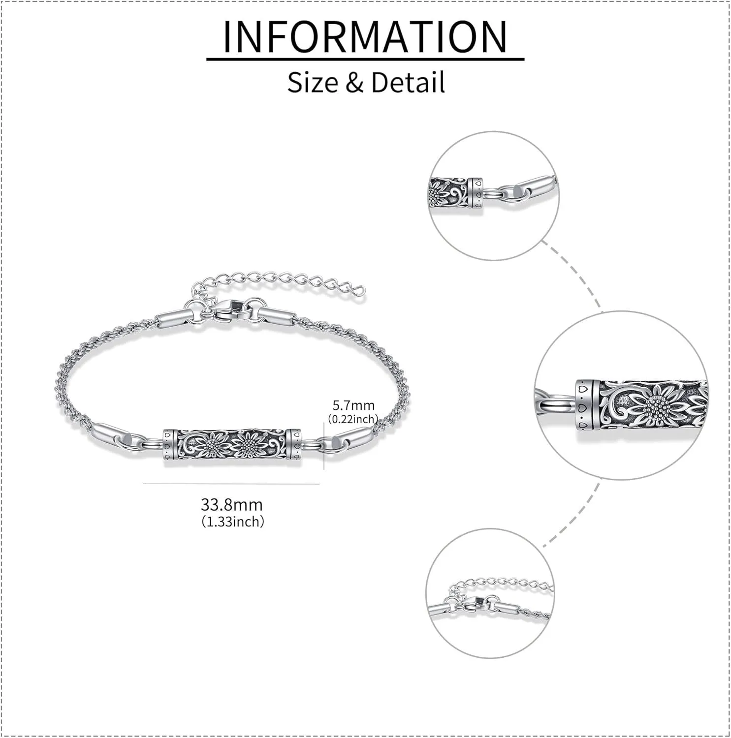 ONEFINITY Urn Bracelet For Ashes 925 Sterling Silver Bar Cremation Jewelry For Ashes Keepsake Pendant Locket Bracelet For Women Men