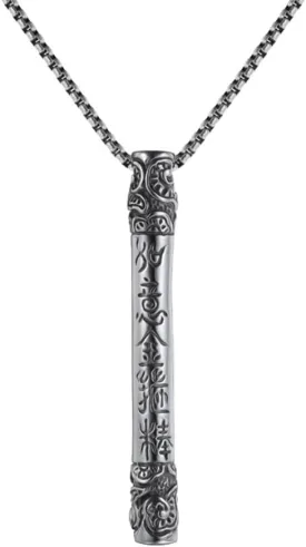 PAMTIER Men's Stainless Steel Vintage Monkey King Golden Cudgel Mantra Special Flower Clouds Pattern Inlay Biker Necklace