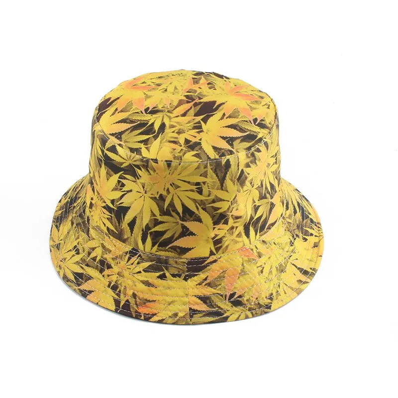 Panama Leaf Print Bucket Hat Hip Hop Fisherman Hat Men Women Outdoor Summer Casual Cotton Bob chapeau Visor Bucket Cap