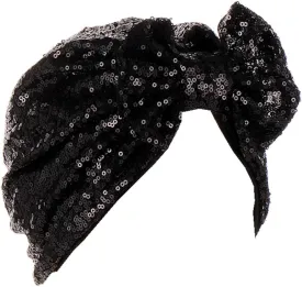 Pre Tied Turban Hats for Women - Knotted Solid Sequin Caps Chemo Beanies Headwrap Headwear for Cancer Daily Use