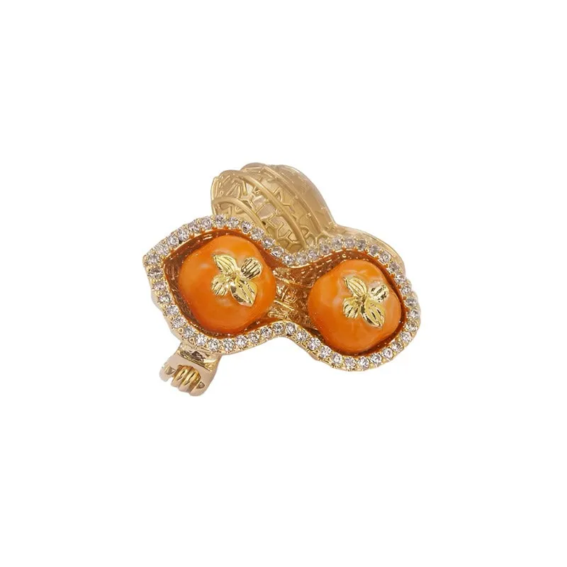 "Hao Shi Fa Sheng" - Natural Inspired Peanut and Persimmon Brooch for Women