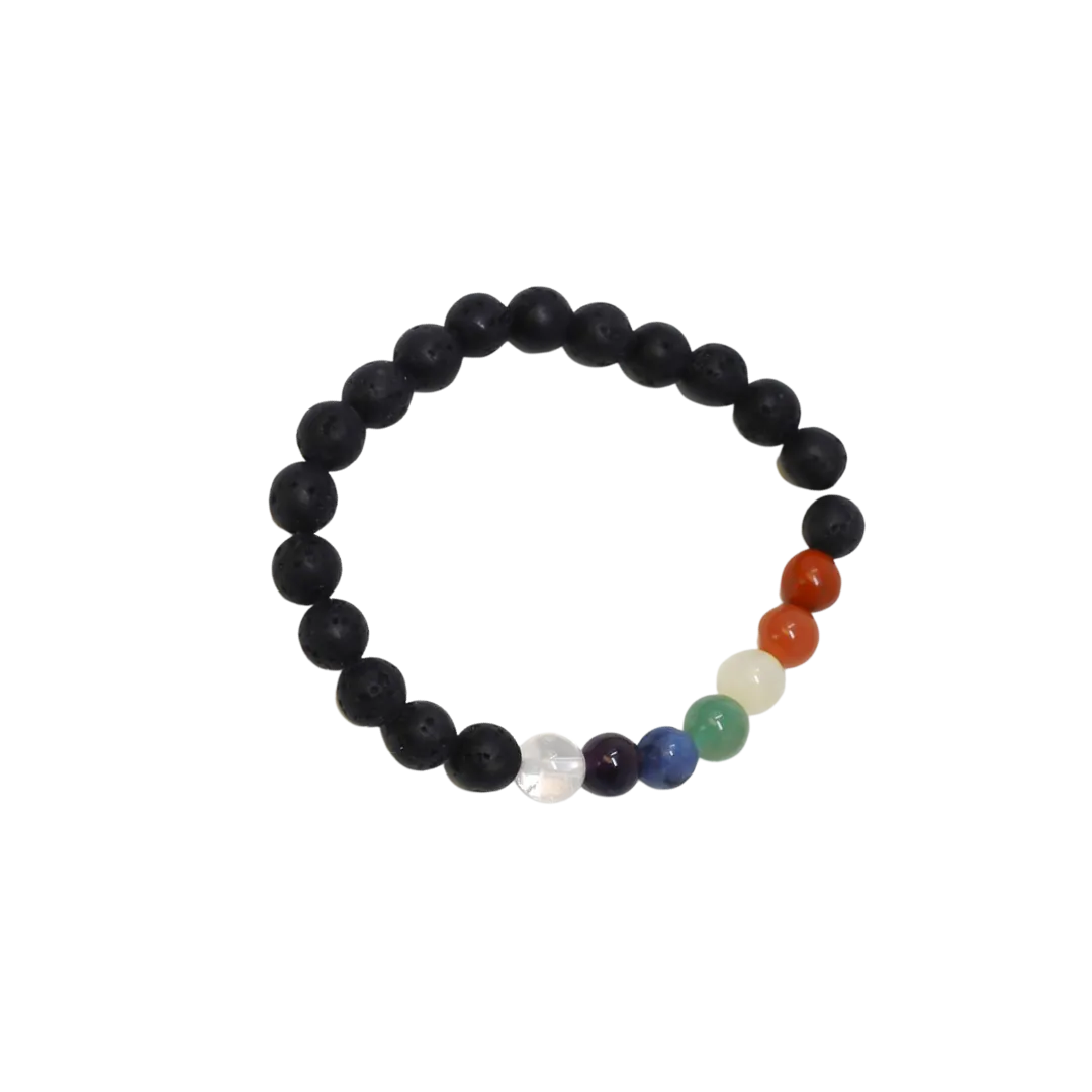 Real Gemstone Lava Stone Chakra Bracelet - Wrist Mala - 8mm