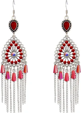 Rhinestone Tassel Dangle Boho Oversized Earrings for Women Stainless Steel Jewelry