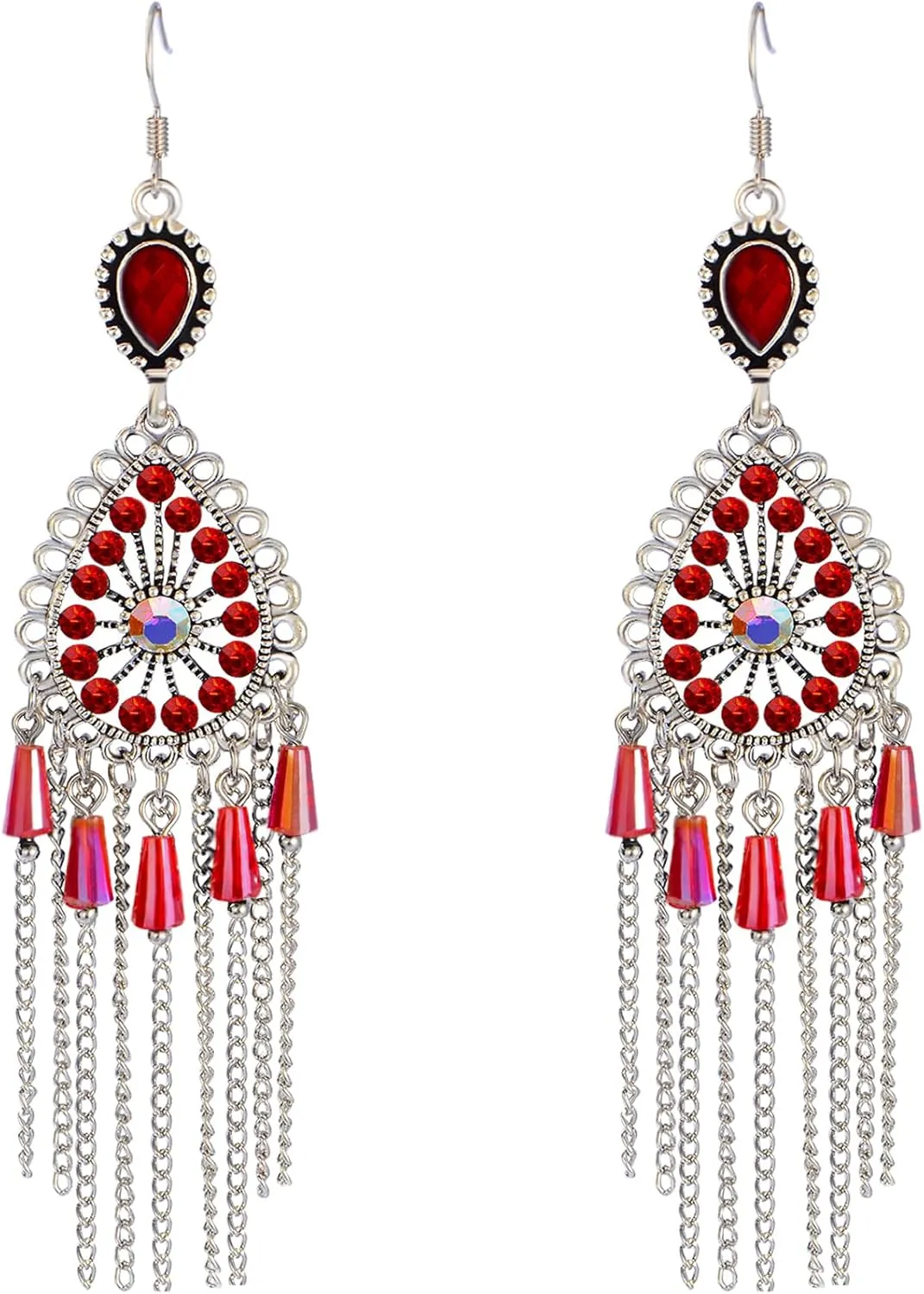Rhinestone Tassel Dangle Boho Oversized Earrings for Women Stainless Steel Jewelry