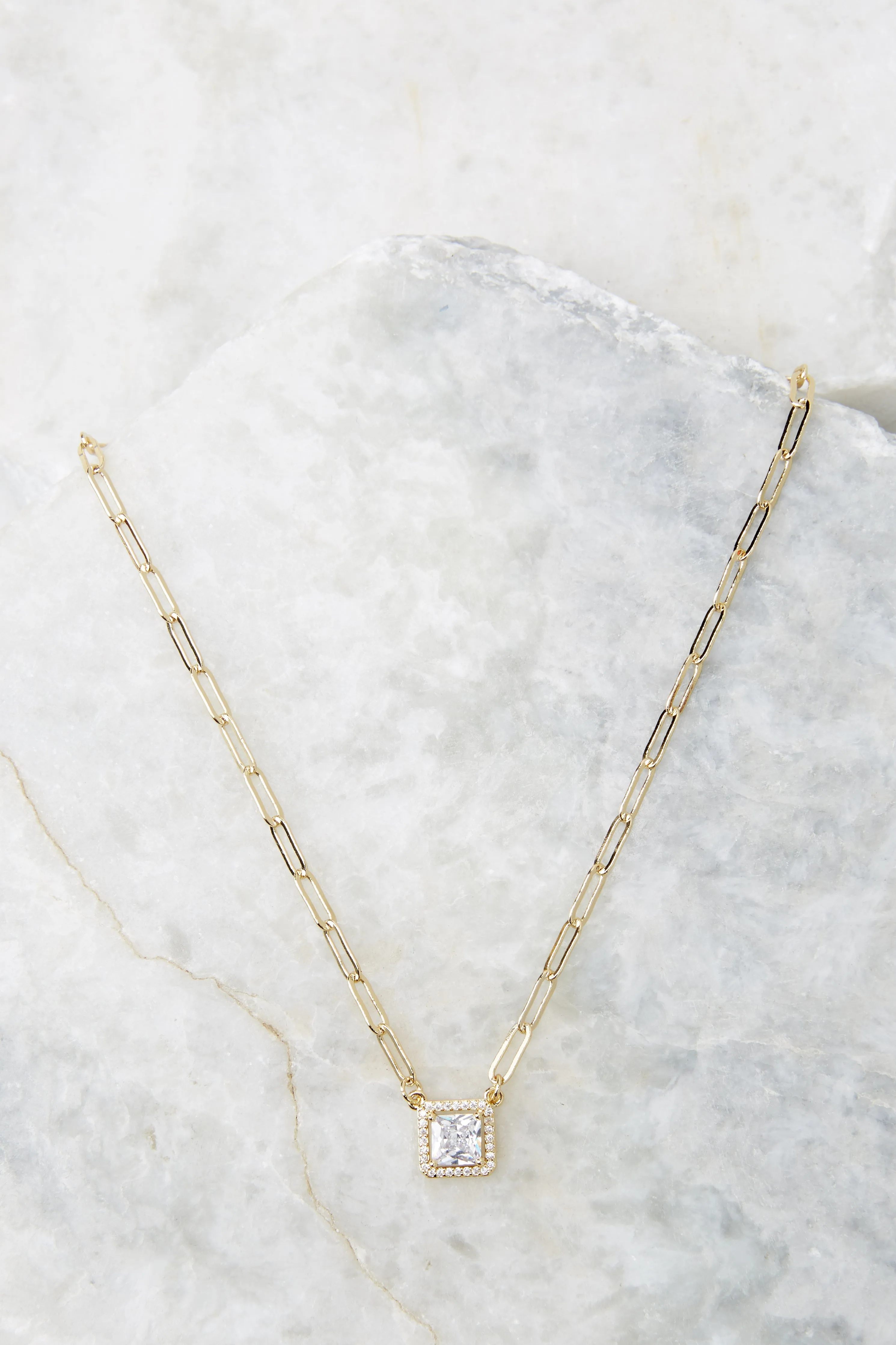 Square Crystal Gold Necklace