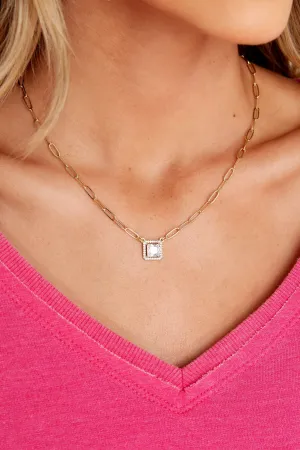 Square Crystal Gold Necklace